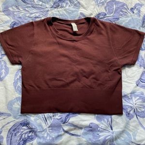 Aerie Maroon Cropped Workoout Tee Sz Lg